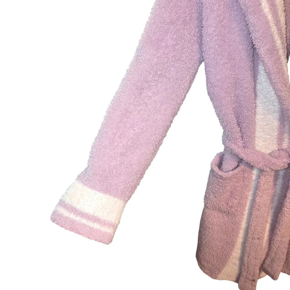 Barefoot Dreams Robe Girls Sz‎ 12/14 Lavender Purple CozyChic Hooded Striped 813